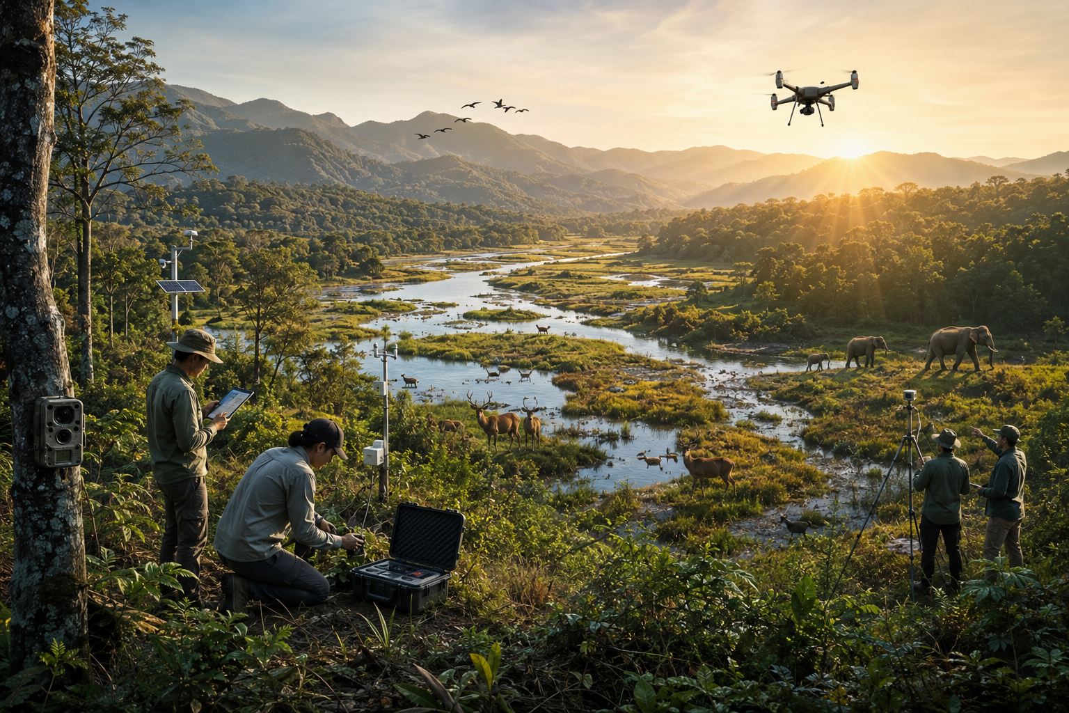 Aerial drone view of tropical forest canopy monitoring